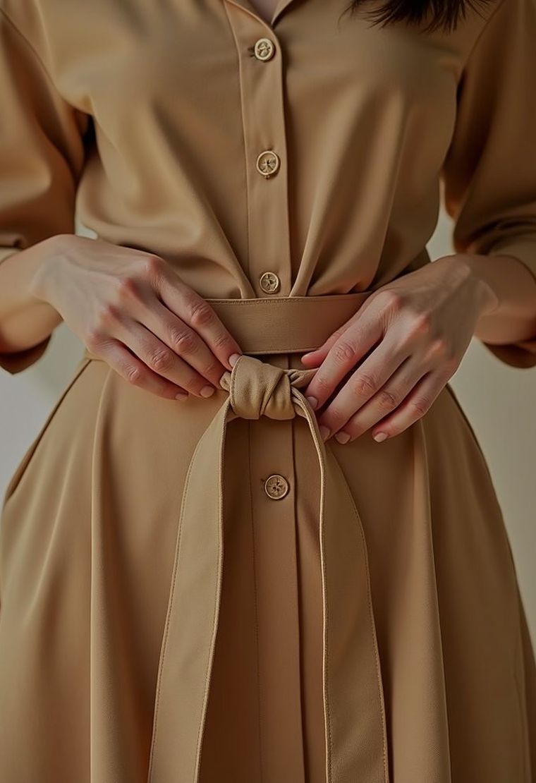 Camisero largo con cinturón, detalle de botones